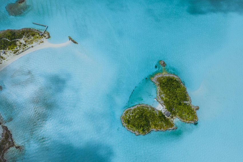 aerial shot of a caribbean island